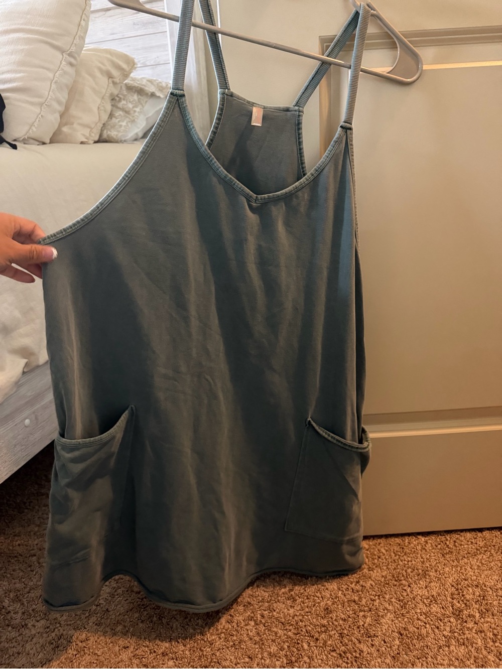 Free People Slate Blue Double-Strap Pocket Bodysuit